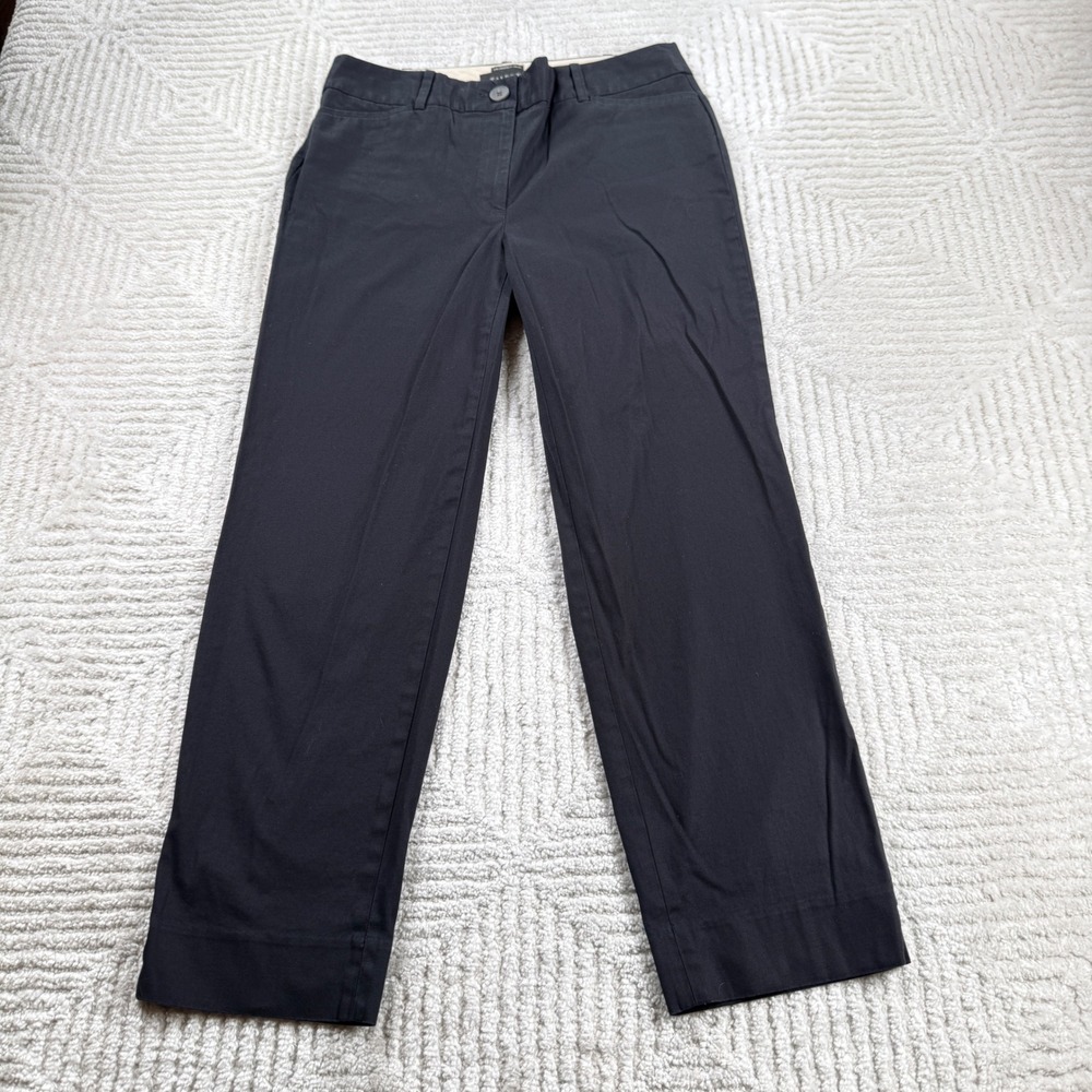 Talbots The Perfect Crop Pants Women 2 Black Cotton Stretch Straight Work Office
